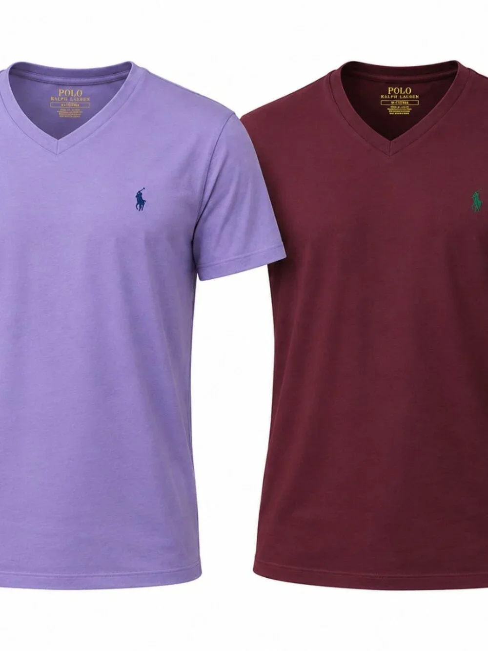 Polo Ralph Lauren Men’s M V-Neck Cotton T-Shirts Burgundy Lavender 2 Pack